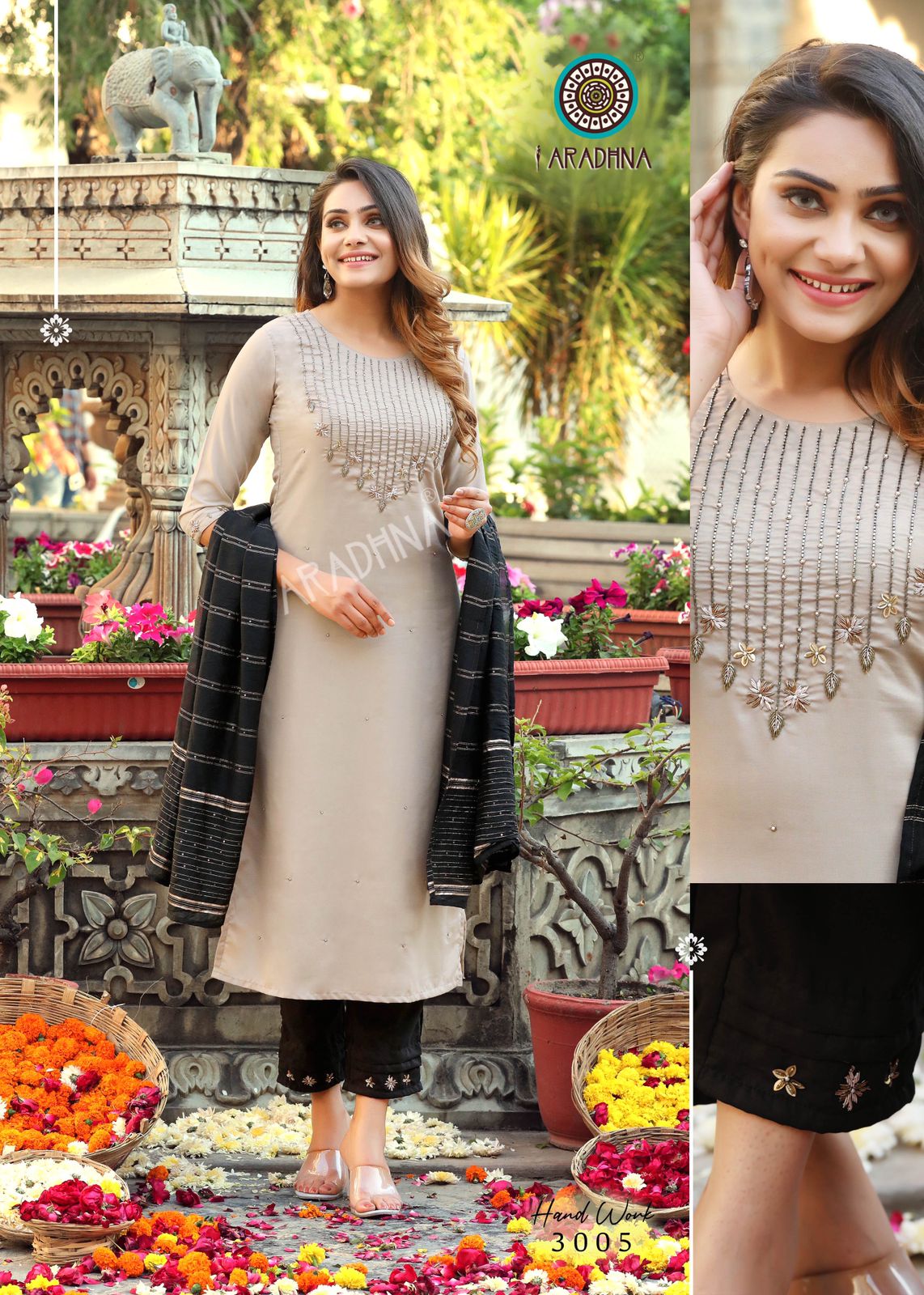 Aradhna Hand Work 3 Heavy Stylish Party Wear Kurti With Pant And Dupatta Readymade Collection